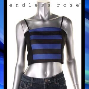 ENDLESS ROSE Stunning Blue/Blk Stripe Zip Crop Top